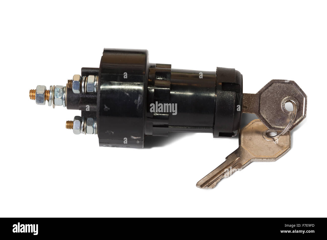 ignition switch with ignition key. Isolated on white background with