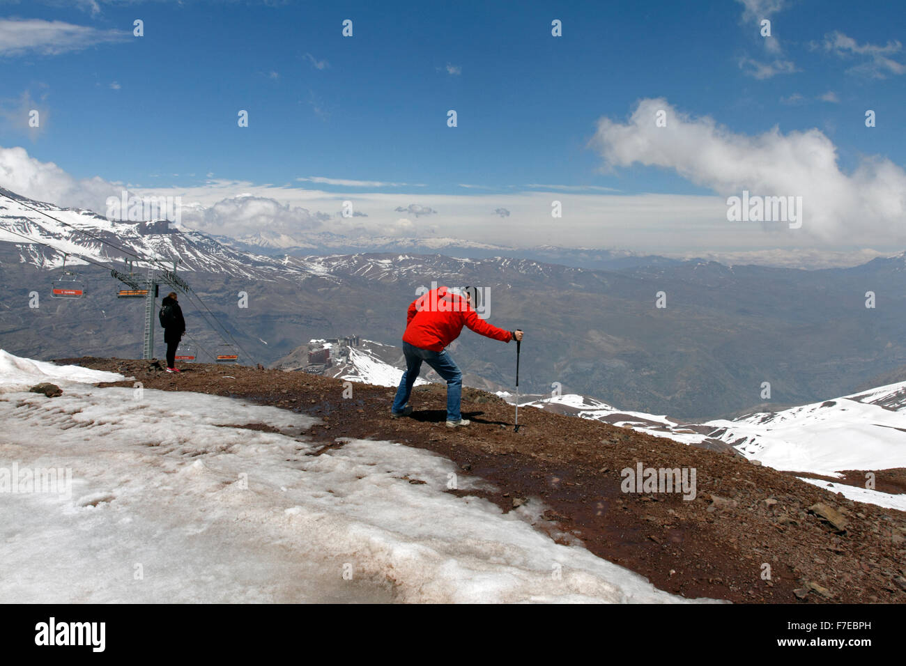 Valle Nevado, Andes Chile, claiming the land Stock Photo Alamy