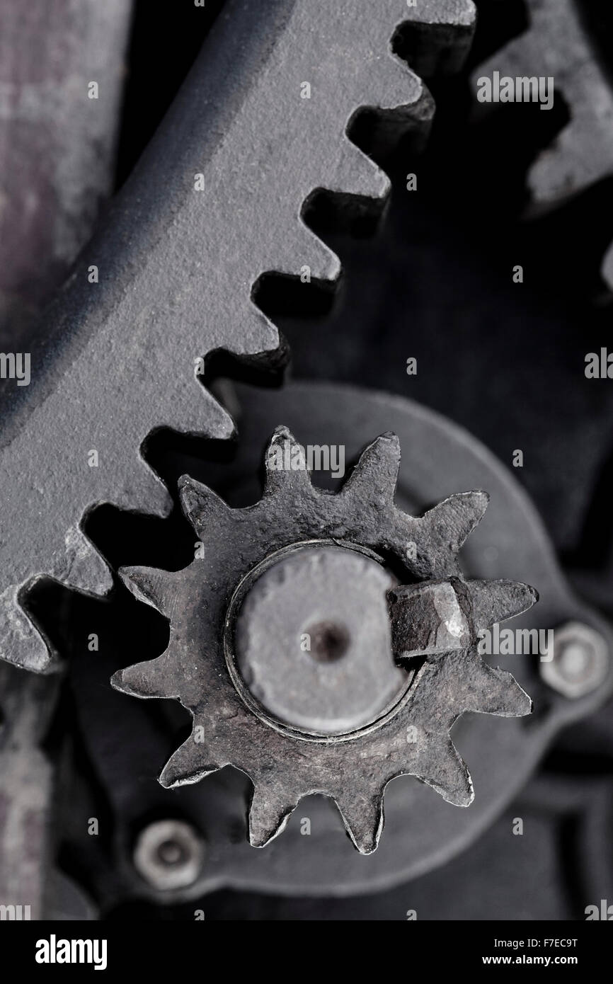 black steel cogwheel or part of vintage mechanism Stock Photo