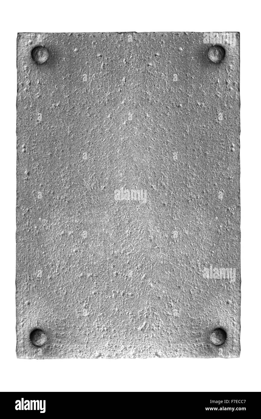 silver metal plate with rivets isolated on white background Stock Photo