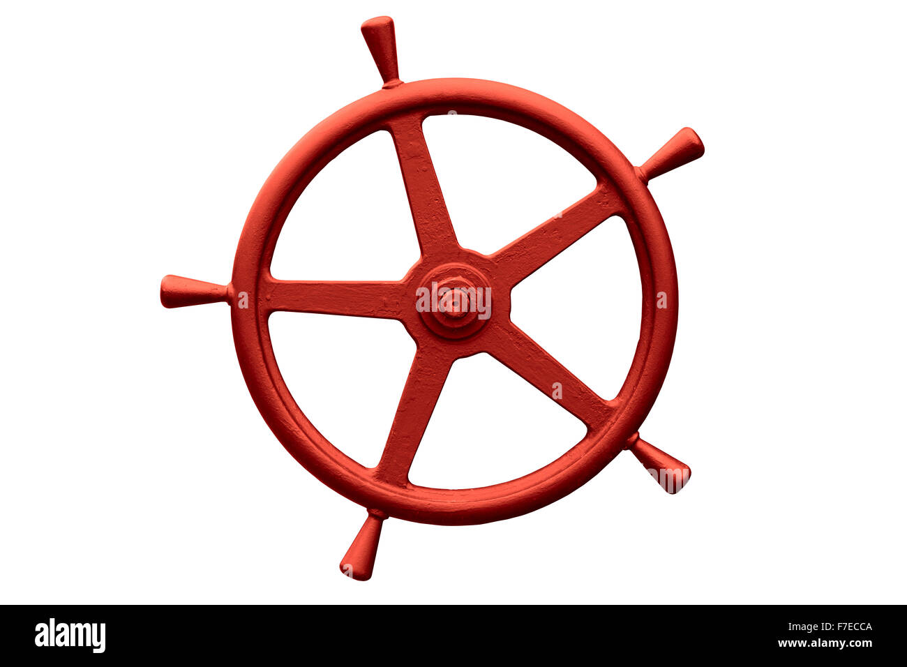 red metal steering wheel isolated on white background Stock Photo