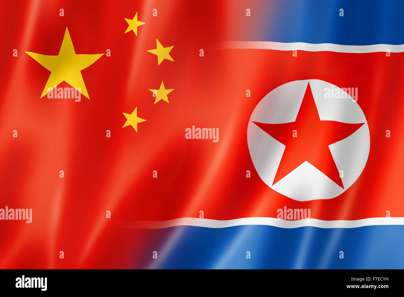 Mixed China and north korea flag, three dimensional render, illustration Stock Photo