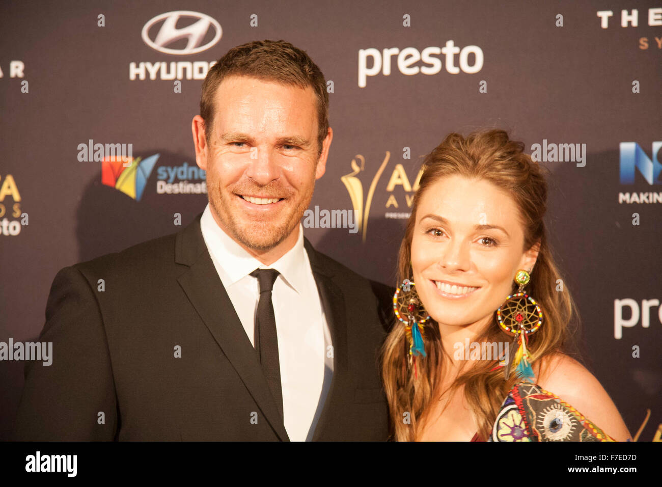 Sydney, Australia. 30th Nov, 2015. Aaron Jeffrey and Zoe Naylor arrive on the red carpet ahead of the 5th AACTA Awards Industry Dinner. The Australian Academy of Cinema and Television Arts Awards recognise screen excellence in Australia. Credit:  model10/Alamy Live News Stock Photo