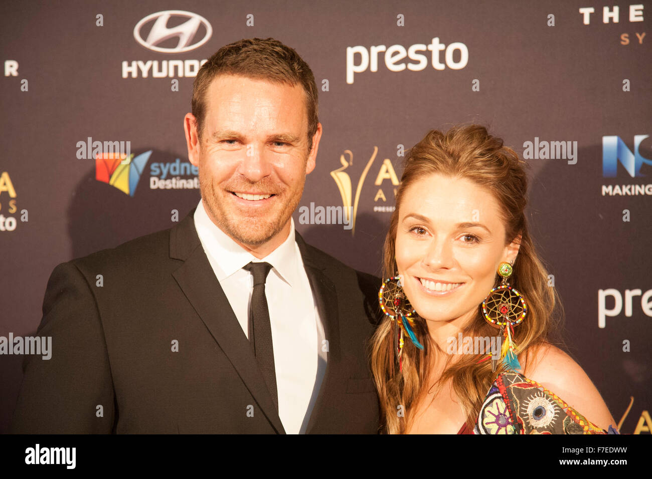 Sydney, Australia. 30th Nov, 2015. Aaron Jeffrey and Zoe Naylor arrive on the red carpet ahead of the 5th AACTA Awards Industry Dinner. The Australian Academy of Cinema and Television Arts Awards recognise screen excellence in Australia. Credit:  model10/Alamy Live News Stock Photo