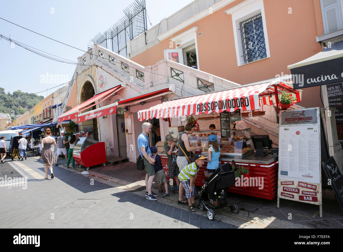 food vendors in a street market in the historic city centre, Nice, France Stock Photo