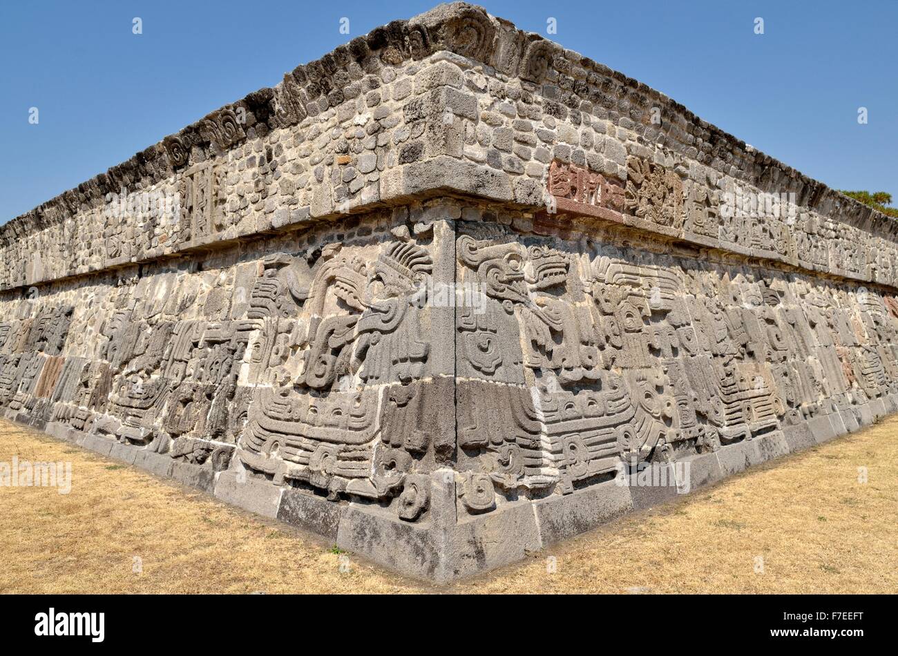 Pyramid of the Feathered Serpents, Ruins of Xochicalco, Cuernavaca, Morelos, Mexico Stock Photo