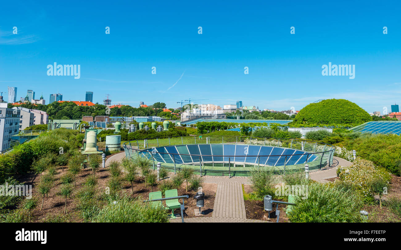 Overgrown roof, roof garden, University Library, Warsaw, Mazovia Province, Poland Stock Photo