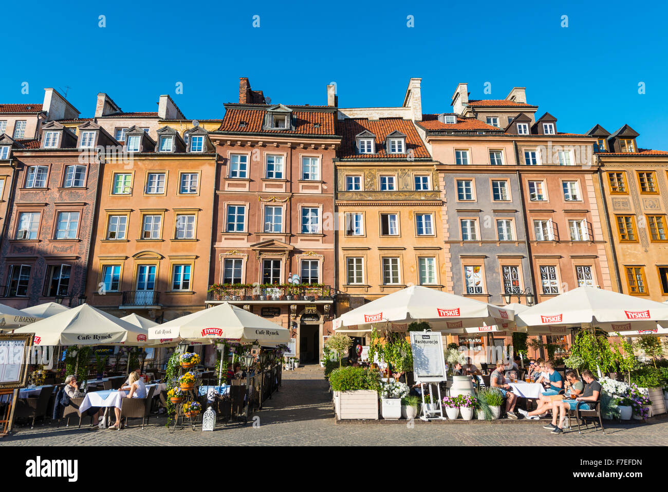 Marketplace, restaurants, historic centre, Warsaw, Mazovia, Poland Stock Photo