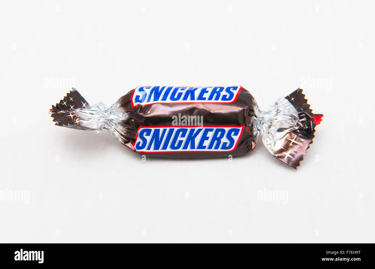 A Snickers chocolate from a tin of Celebrations. Stock Photo