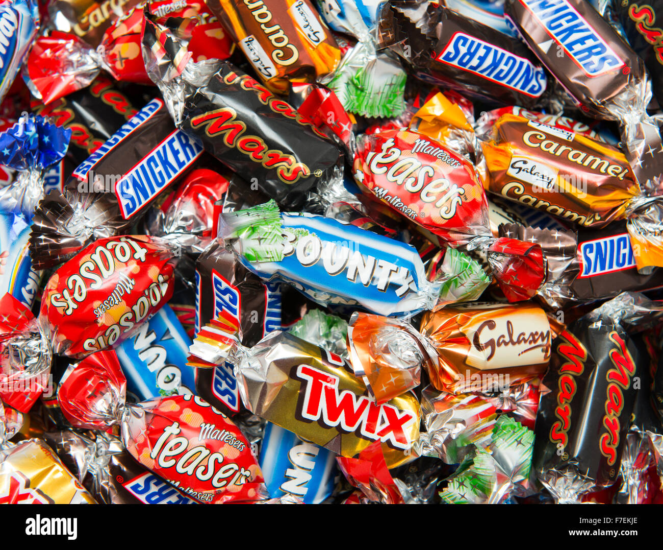 A selection of chocolates from a tin of Celebrations. Stock Photo