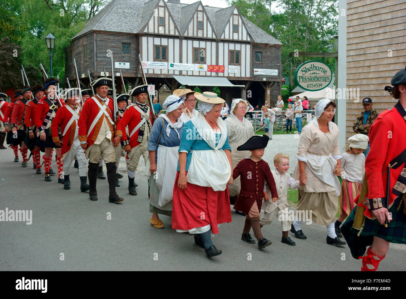 Re-Enactment of the expulsion of Acadians by British soldiers at Shelburne, Nova Scotia, Canada during Loyalist Days Stock Photo