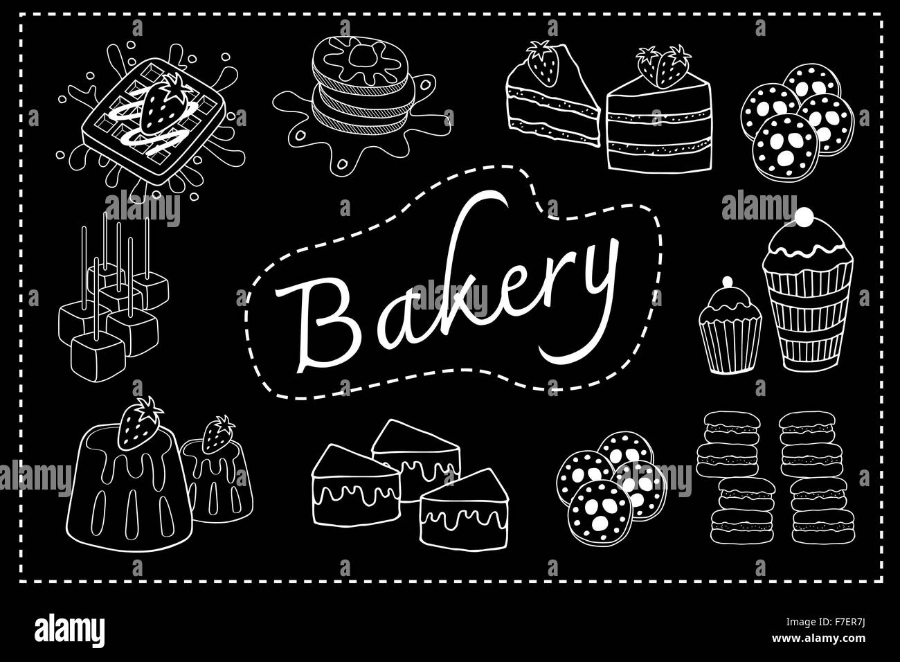 Bakery menu black  board doodle Stock Vector
