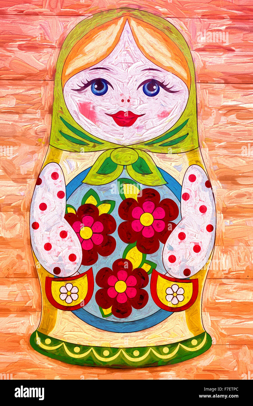 A traditional Russian Mastrushka nesting puzzle doll in colour These