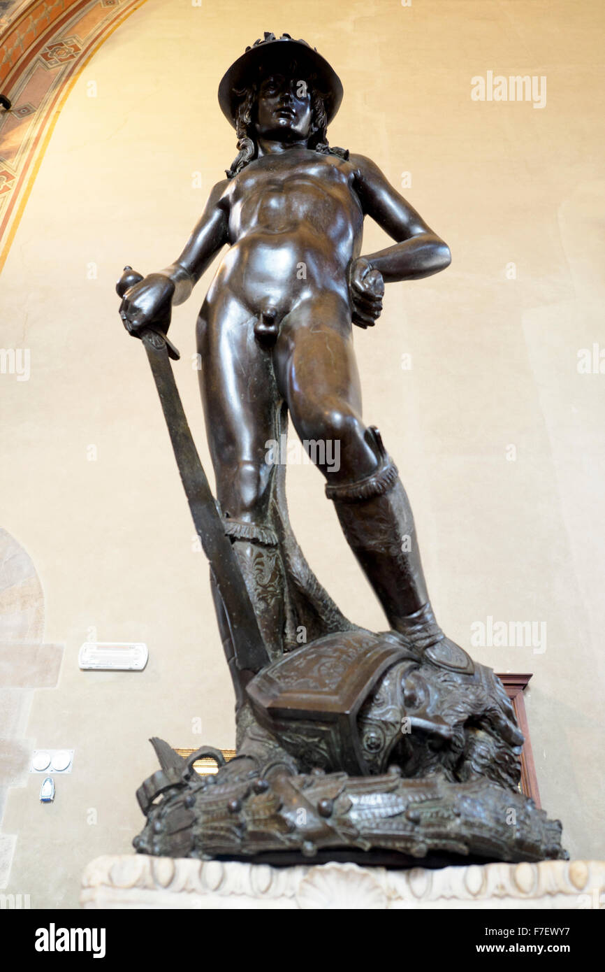 David by Donatello (1386-1466) Bronze with traces of gilding Museo Nazionale del Bargello - Firenze, Italy Stock Photo