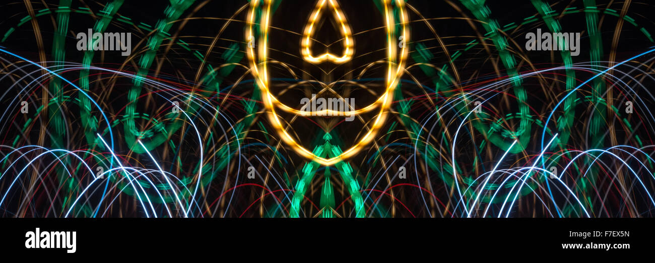 Lightpainted panoramas in funky bright vibrant colours. Photographed in a city area with sodium, halogen, and neon gases with ad Stock Photo