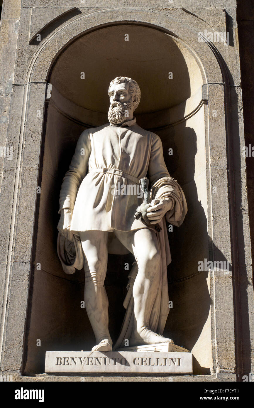 Benvenuto Cellini statue in the Piazzale degli Uffizi - Florence, Italy Stock Photo