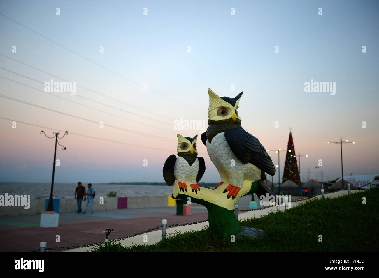 A sculpture depicting two owls is on display on the promenade of El Malecon at the Port Salvador Allende in Managua, Nicaragua, 27 November 2015. Photo: Jens Kalaene/dpa Stock Photo