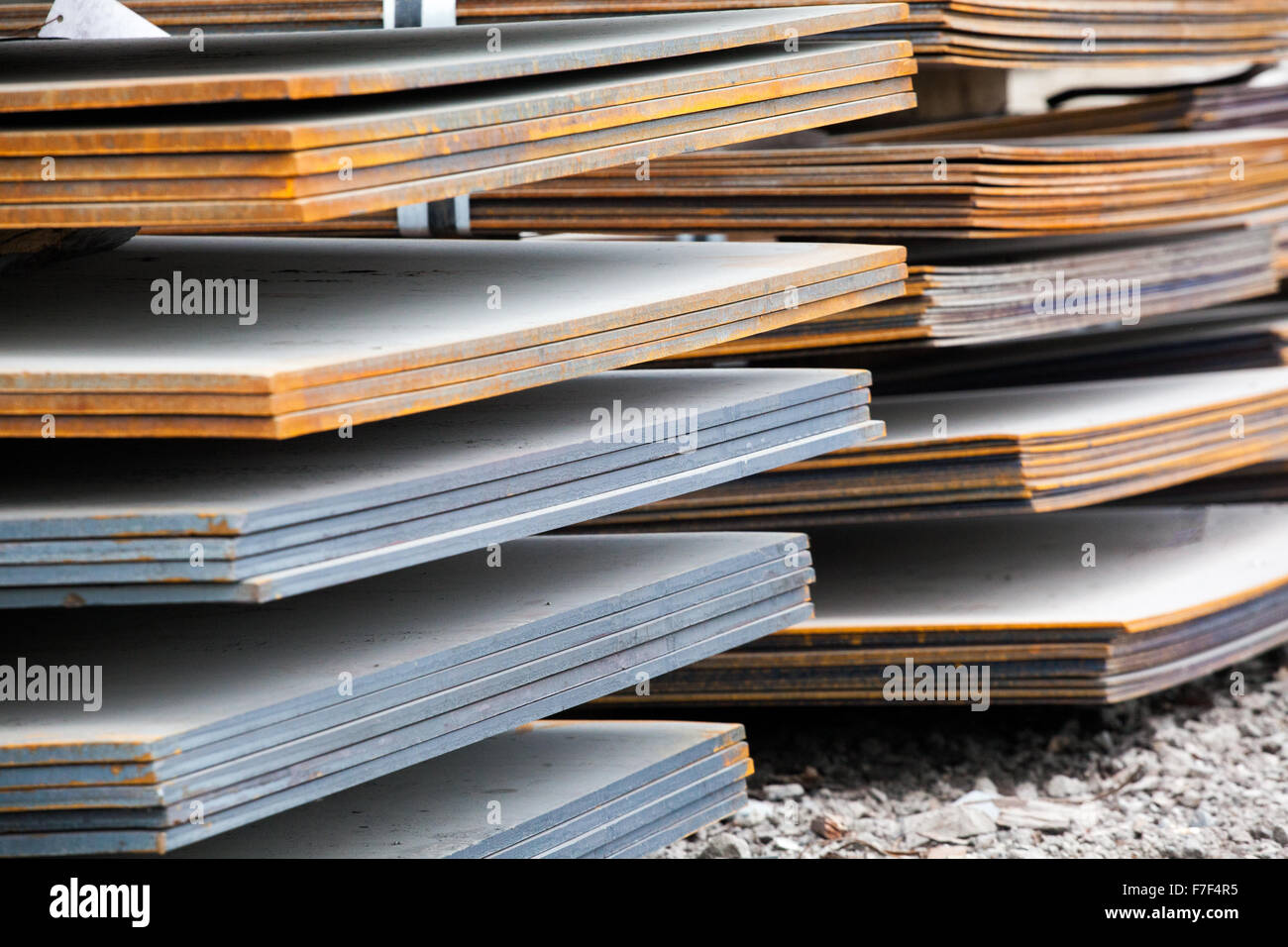 Steel plates at construction Stock Photo Alamy
