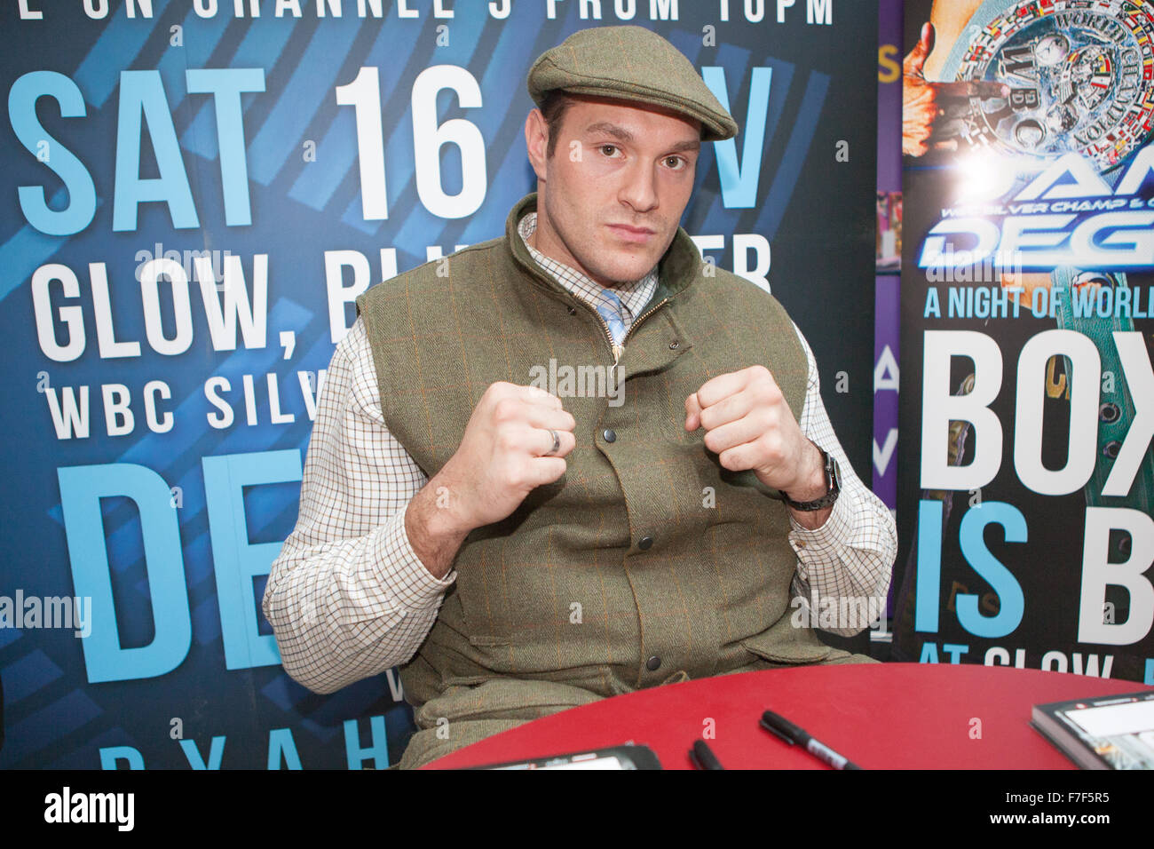 Boxer Tyson Fury at the Bluewater Shopping Centre promoting a boxing match at he Bluewater between James Degale and Dyah Davis. Stock Photo