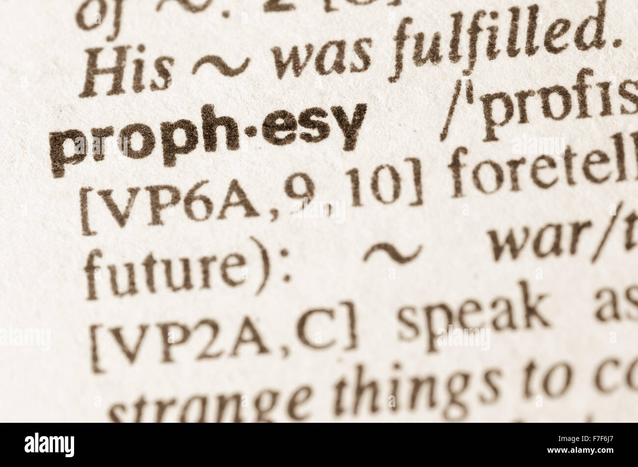 Definition of word prophesy  in dictionary Stock Photo