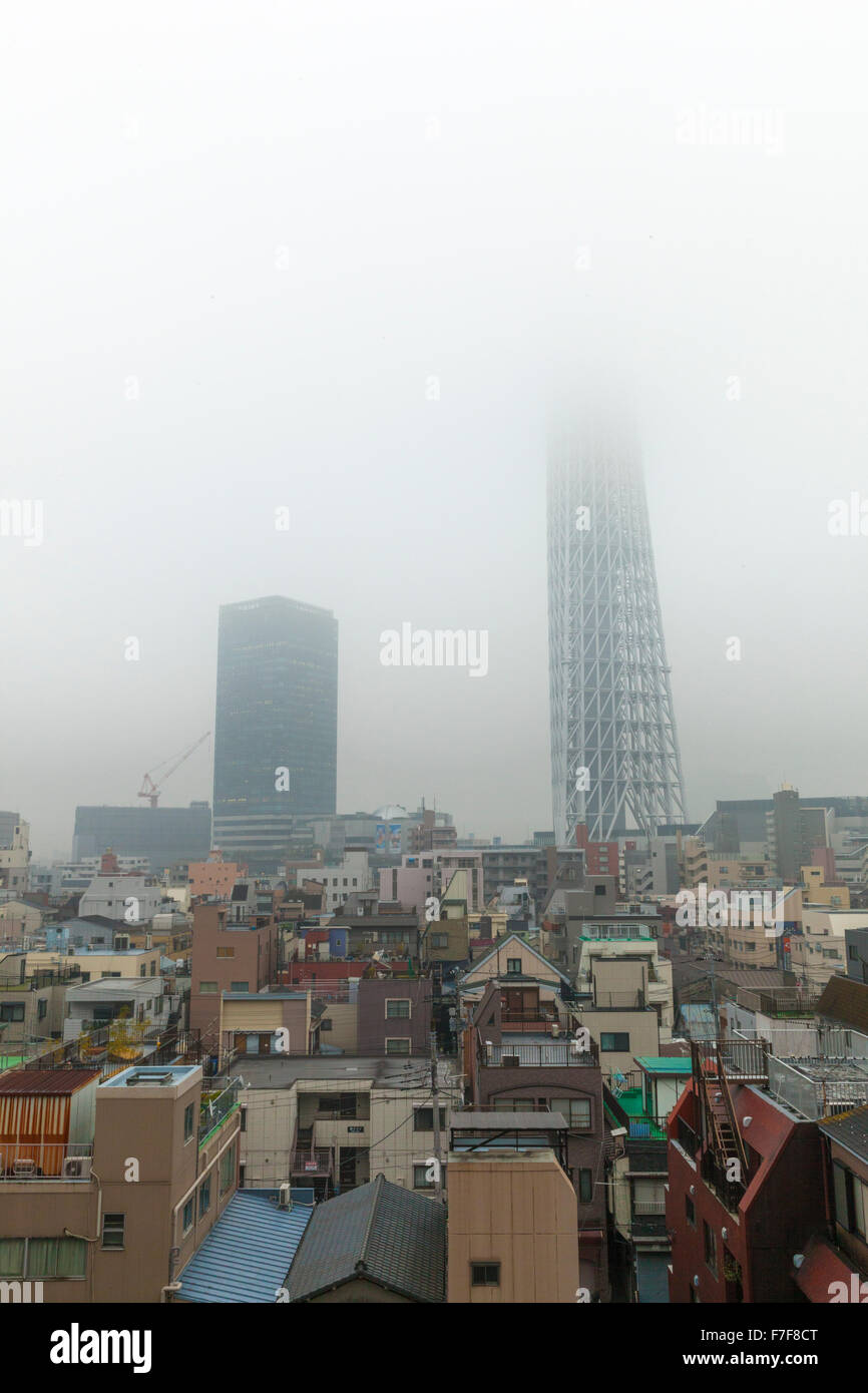 Skytree tower enveloped in fog in Tokyo, Japan Stock Photo