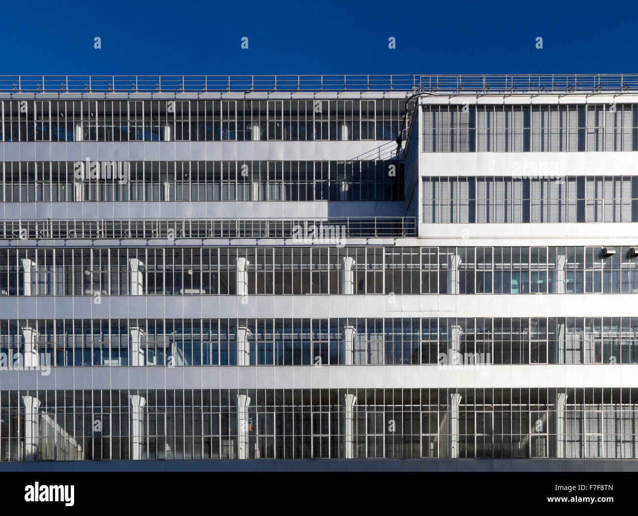 Close-up of the former Van Nelle Factory, it is considered a prime example of the International Style and is designated UNESCO. Stock Photo