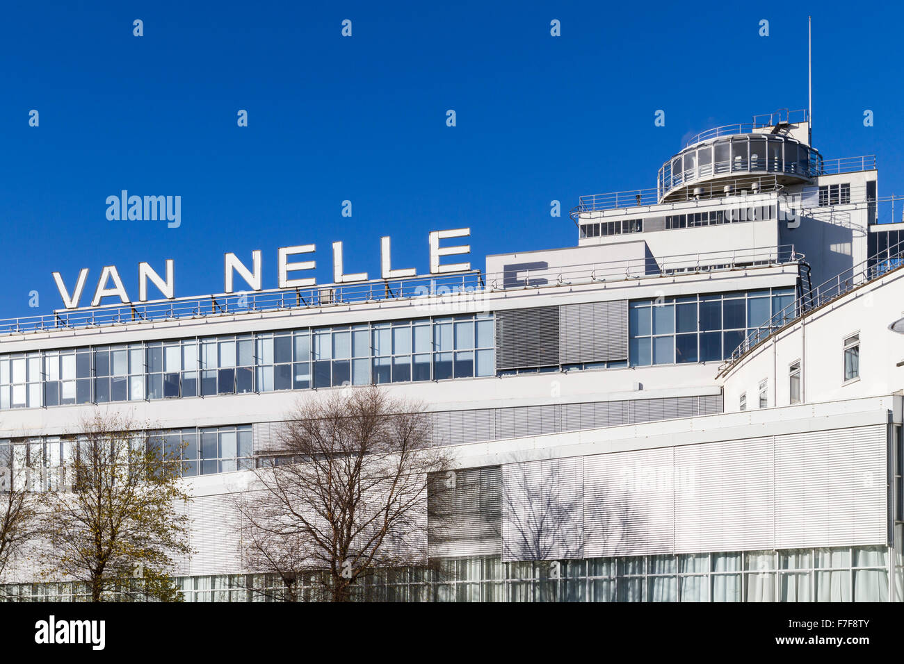 Former Van Nelle Factory on the Schie river, is considered a prime example of the International Style. Stock Photo