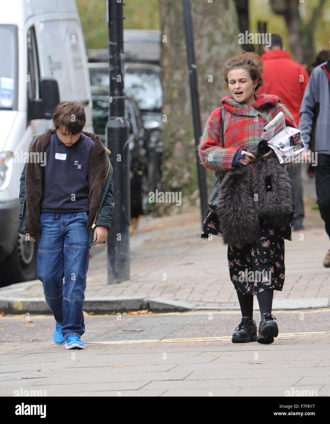 Helena Bonham Carter and her son Billy out and about in London  Featuring: Helena Bonham Carter, Billy Raymond Burton Where: London, United Kingdom When: 30 Oct 2015 Stock Photo