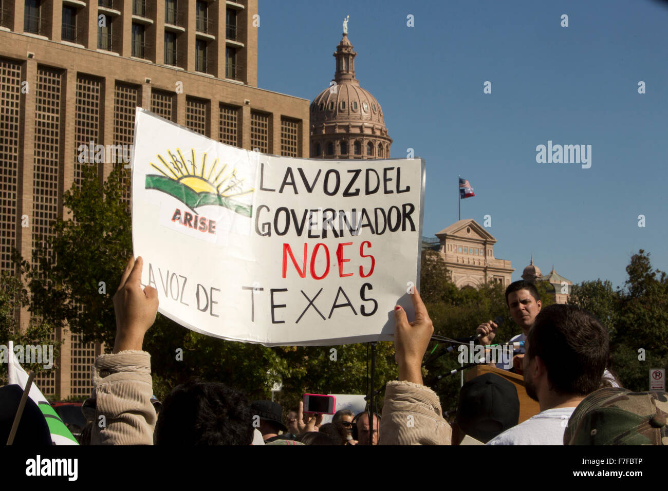Hundreds of pro-immigration marchers arrive at the Texas Capitol and Governor's Mansion in Austin, Texas Stock Photo