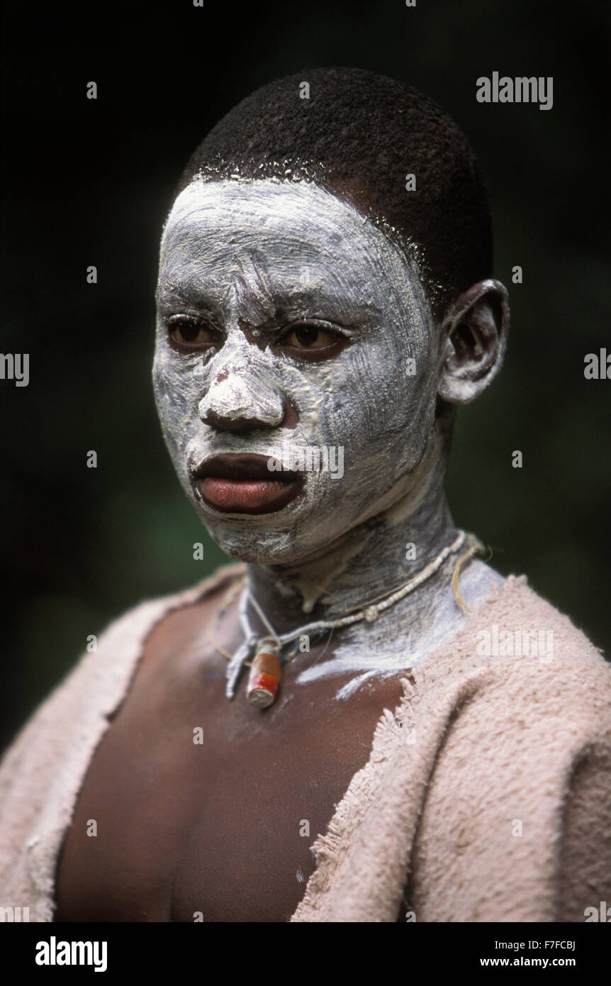 Young Xhosa initiate, who is going through the traditional Xhosa male initiation rite, in Knysna, South Africa Stock Photo