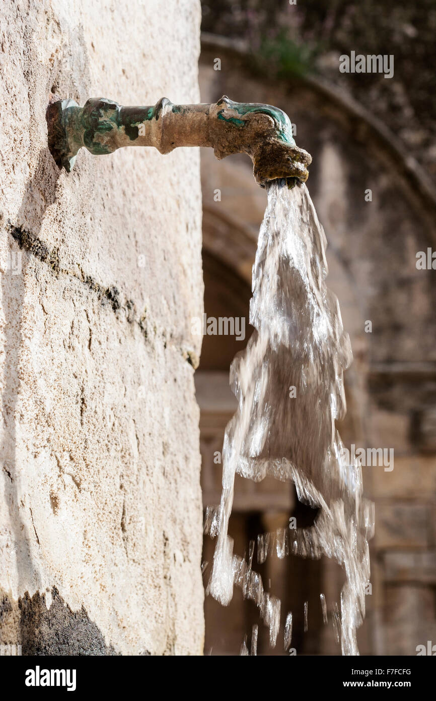 Fountain. Monastery square. Vallbona de les Monges. Stock Photo