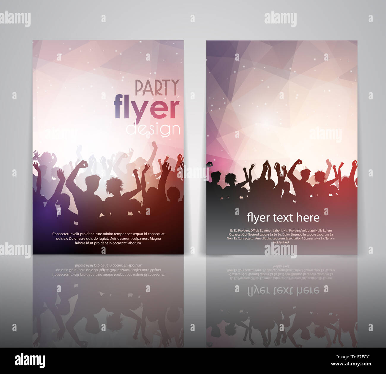 Party flyer design with silhouette of dancing crowd Stock Photo