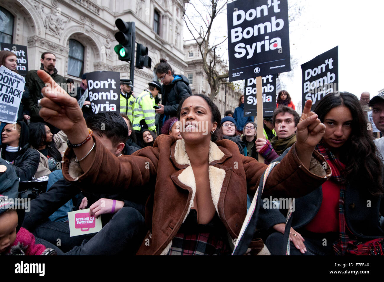 Don't Attack Syria anti-war protest and march outside Downing Street London by Stop the War Nov 28th 2015 Stock Photo