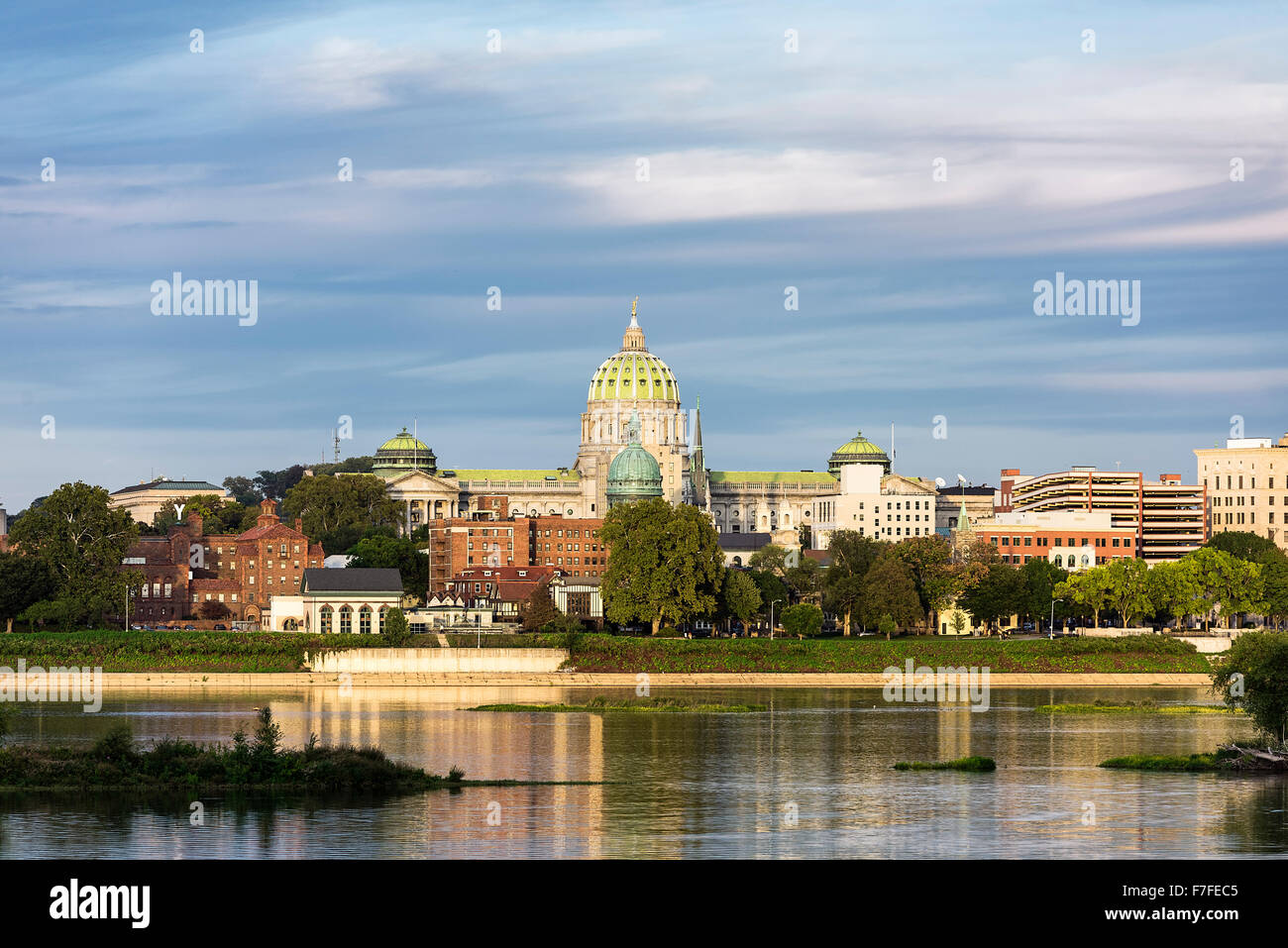 City skyline and Susquehanna River, Harrisburg, Pennsylvania, USA Stock Photo