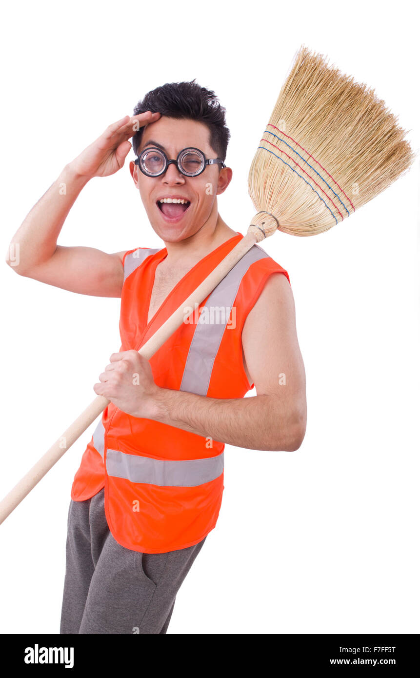 Funny janitor isolated on white Stock Photo - Alamy