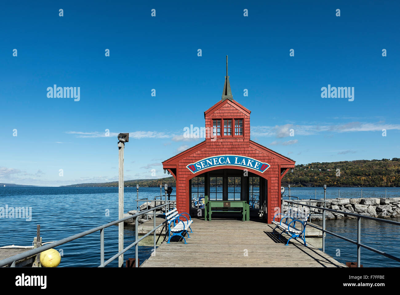 Seneca Lake boathouse, Watkins Glen, New York, USA Stock Photo