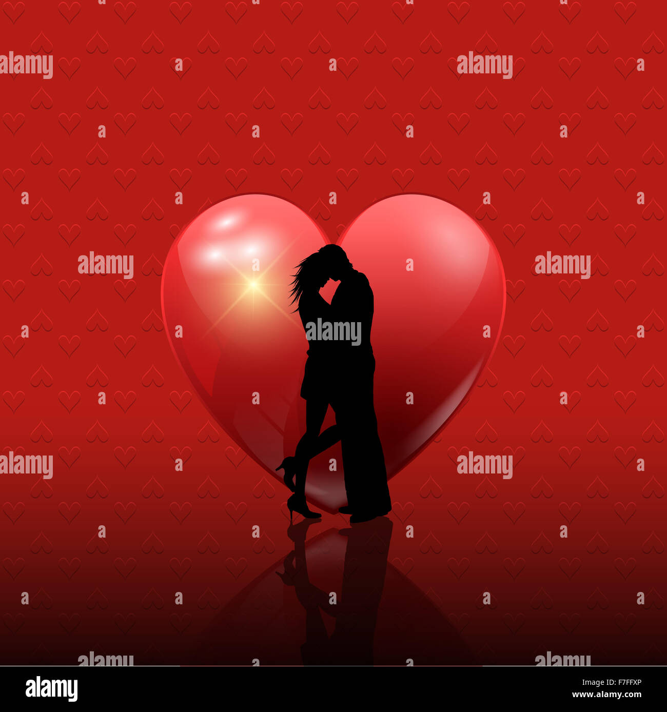 Silhouette of a couple kissing in a heart Stock Photo - Alamy