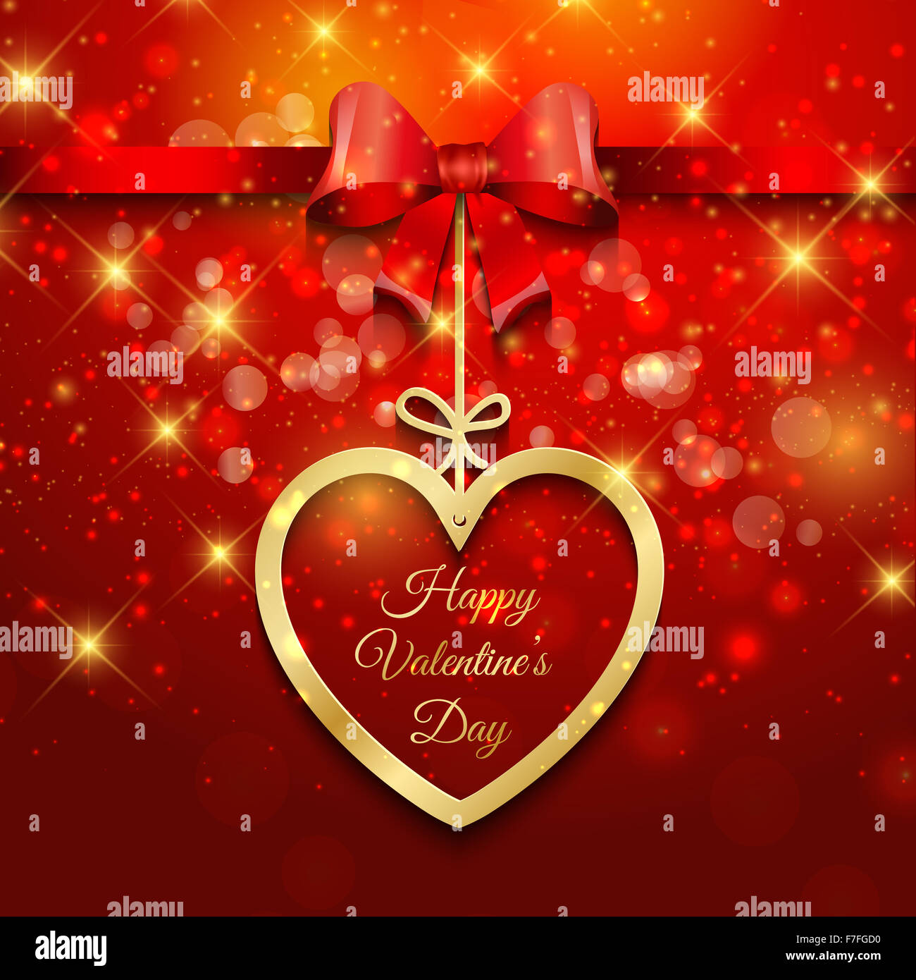 Valentine's Day background with hanging heart and ribbon Stock Photo