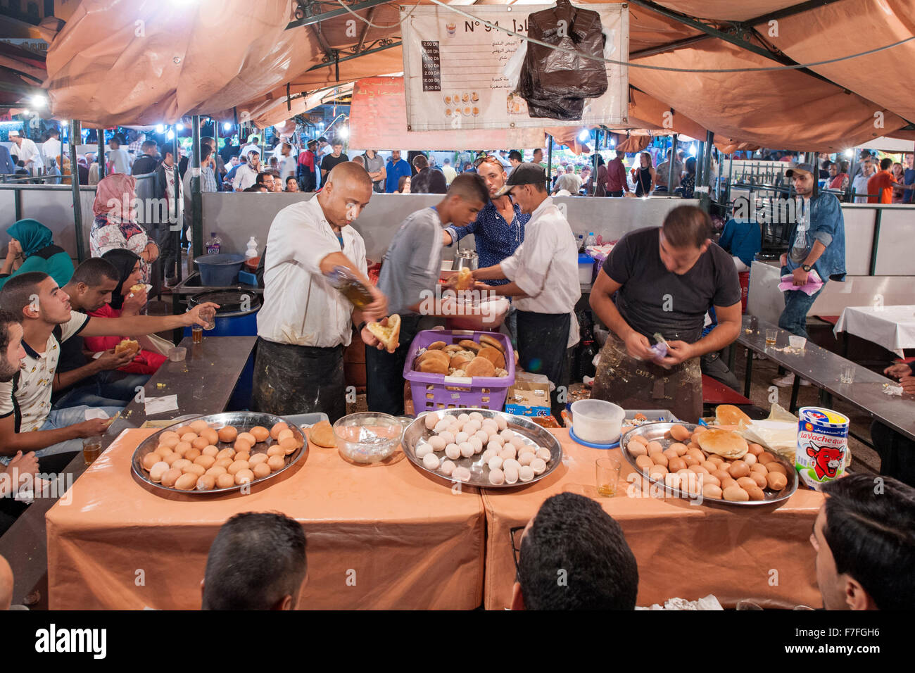 Food stall in Jemaa El Fna Square in Marrakech, Morocco. Stock Photo