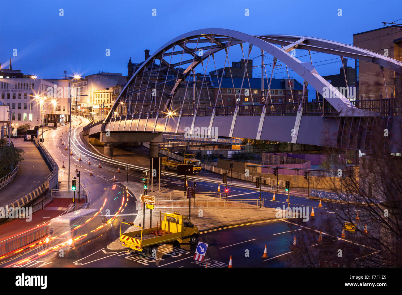 Sheffield Tram Bridge By Night Stock Photo