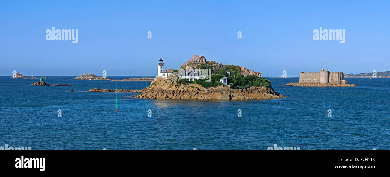 Lighthouse at the Ile Louët / Louet island and the fort Château du ...