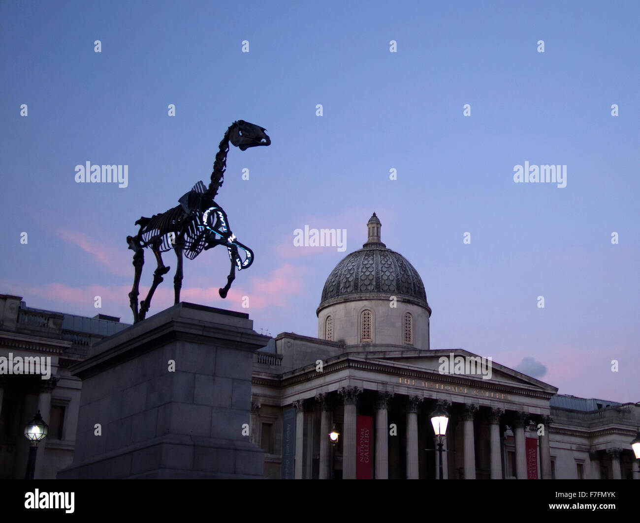 Fourth Plinth in Trafalgar Sq London. Hans Haake's 'Gift Horse' sculpture Stock Photo