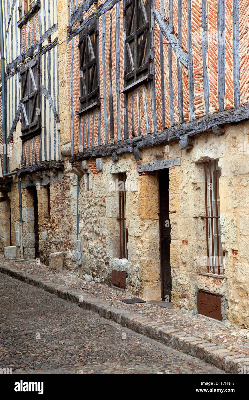 Old half-timbered houses in south-west France Stock Photo