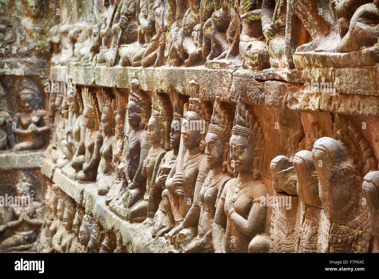 Scalptures on the walls of Terrace of the Leper King Temple, Angkor, Cambodia, Asia Stock Photo