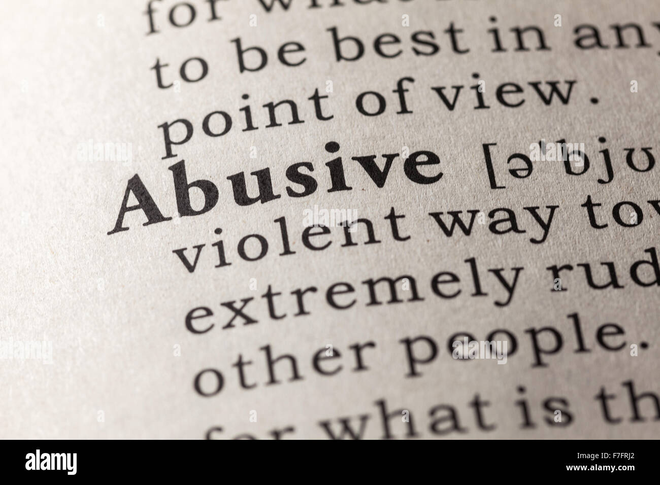 Fake Dictionary, Dictionary definition of the word abusive Stock Photo