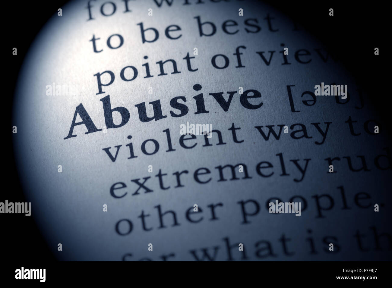 Fake Dictionary, Dictionary definition of the word abusive Stock Photo