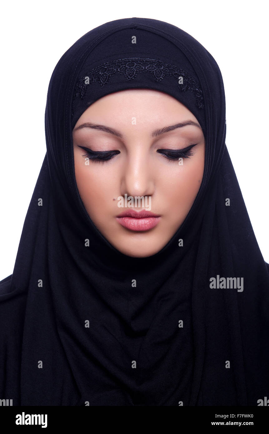 Muslim young woman wearing hijab on white Stock Photo - Alamy