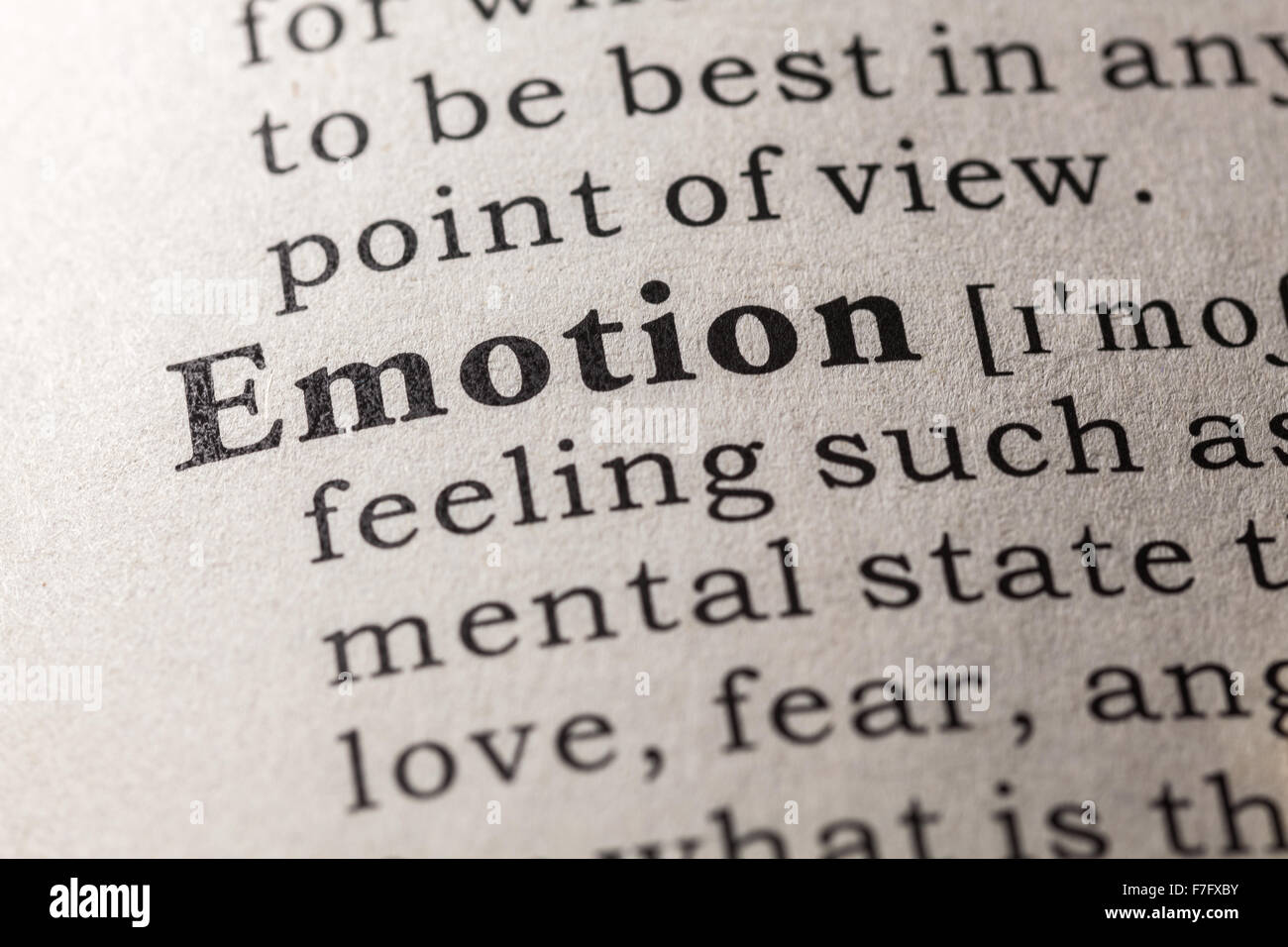 Fake Dictionary, Dictionary definition of the word emotion Stock Photo