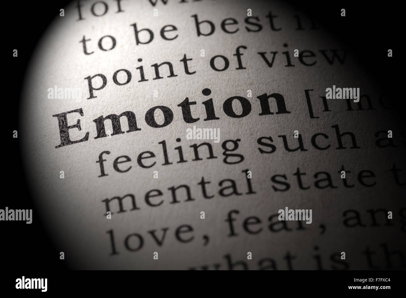 Fake Dictionary, Dictionary definition of the word emotion Stock Photo
