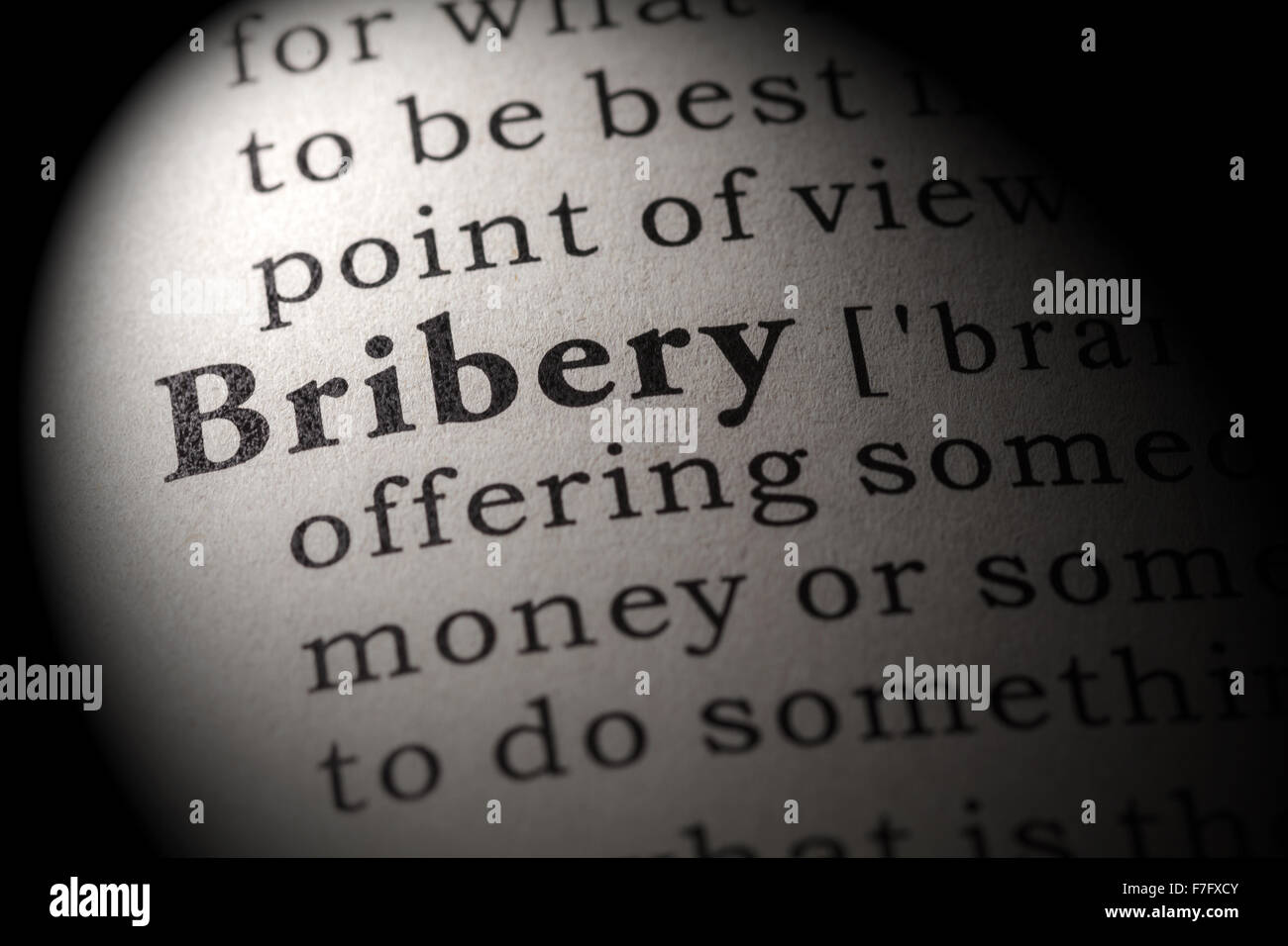 Fake Dictionary, Dictionary definition of the word bribery Stock Photo